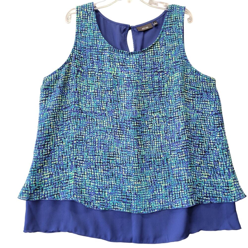 Apt 9 Blue Layered Sleeveless Blouse Tank Scoop Neck Buttoned Women's Size L Top